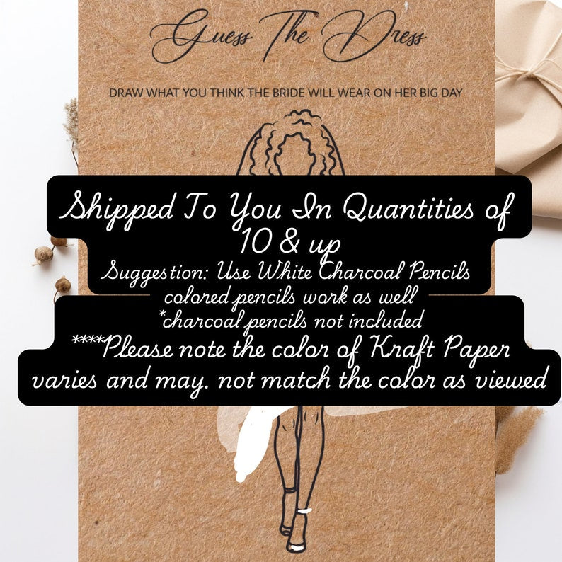 Black Bridal Shower Game, PRINTED and SHIPPED to you, Different Bridal Shower Game, Guess The Dress Game, Wedding Fun Bridal Shower Game